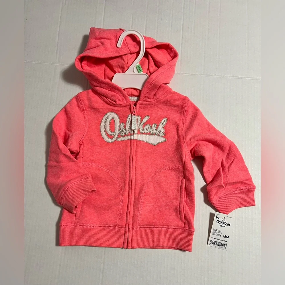 🆕OSHKOSH - 18M - NWT - 2PC SET - INFANT GIRLS CORAL PINK ZIP UP HOODIE AND PANTS - Picture 7 of 8